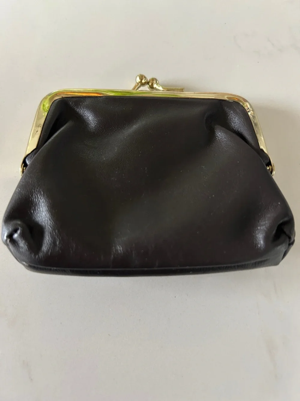 Vintage Leather Kiss-Lock Coin Purse - Black , Buxton - Picture 3 of 5